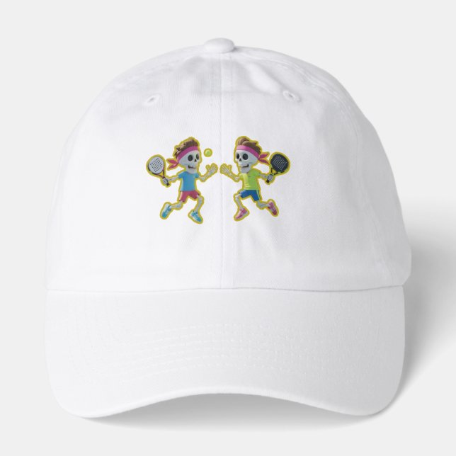 Funny Cartoon Skeletons Playing Padel Tennis – 3D  Hat (Front)