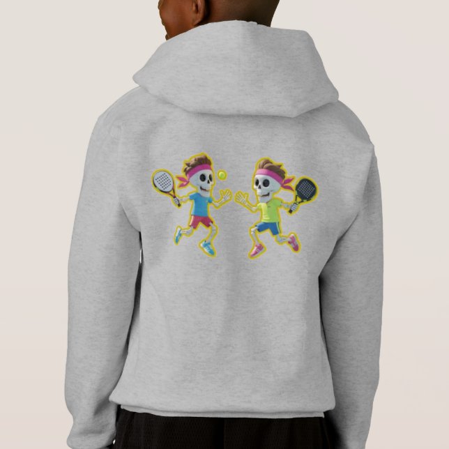 Funny Cartoon Skeletons Playing Padel Tennis – 3D  Hoodie (Back)