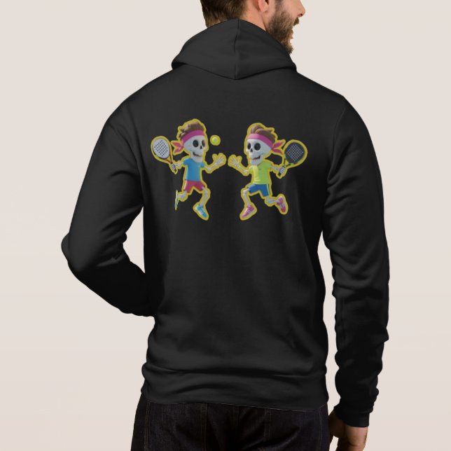 Funny Cartoon Skeletons Playing Padel Tennis – 3D  Hoodie (Back)