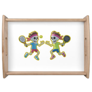Funny Cartoon Skeletons Playing Padel Tennis – 3D Serving Tray