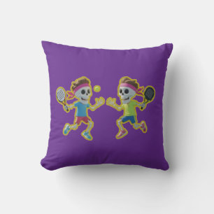 Funny Cartoon Skeletons Playing Padel Tennis – 3D Throw Pillow