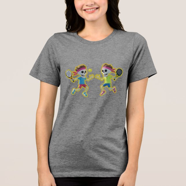 Funny Cartoon Skeletons Playing Padel Tennis – 3D  Tri-Blend Shirt (Front)