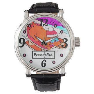 Funny Cartoon Sledding Cartoon Dog Personalized Watch