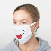 Funny Cartoon Smile And Lips, Happy Cheerful White Cotton Face Mask (Angled)