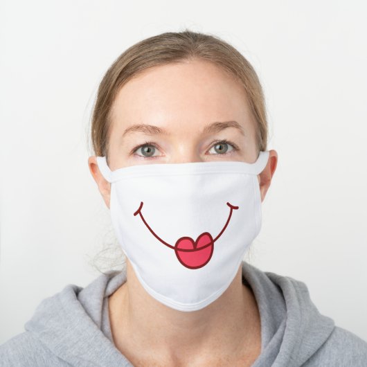 Funny Cartoon Smile And Lips, Happy Cheerful White White Cotton Face Mask (Worn)