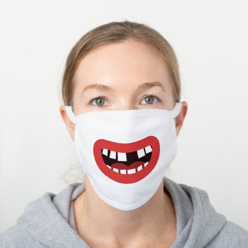 Funny Cartoon Smiling Laughing Mouth Missing Tooth White Cotton Face Mask