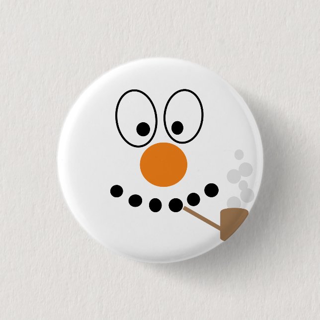 Funny Cartoon Snowman Face Christmas Button (Front)