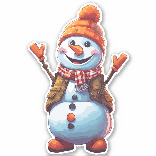 Funny cartoon Snowman Sticker (Front)