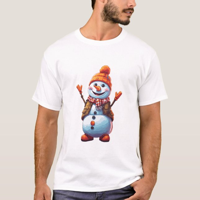 Funny cartoon Snowman T-Shirt (Front)