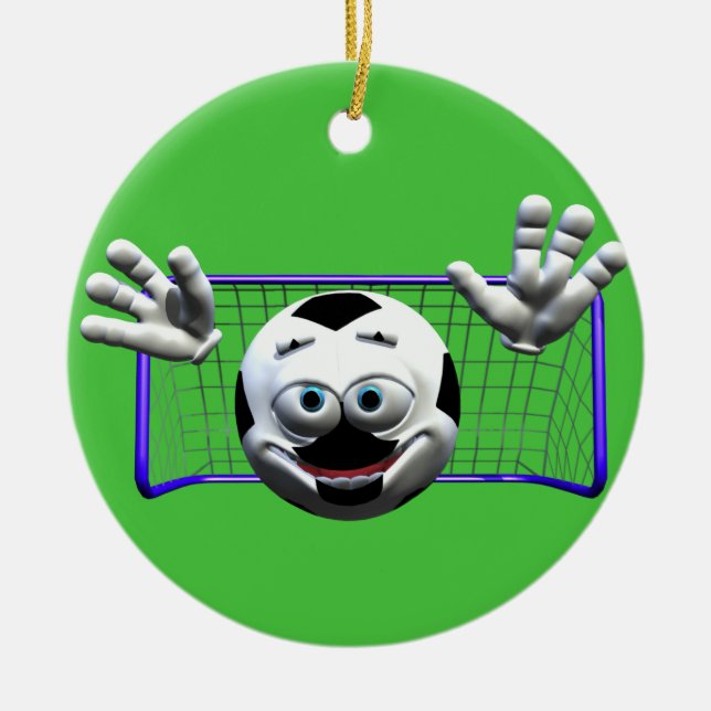Funny Cartoon Soccer Ball Ceramic Ornament (Front)
