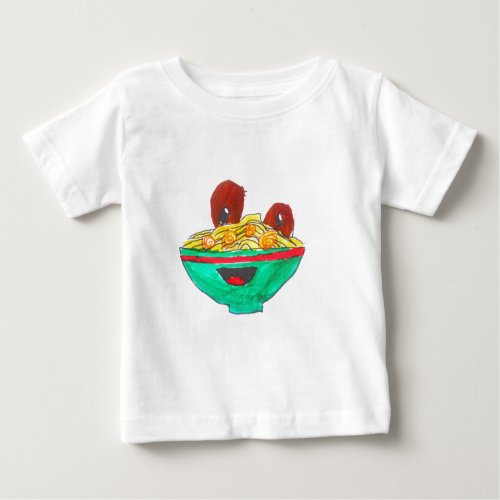 Funny cartoon spaghetti meatballs art baby T_Shirt