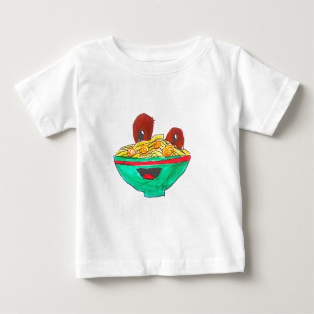 Funny cartoon spaghetti meatballs art baby T-Shirt (Front)