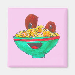 Funny cartoon spaghetti meatballs art magnet