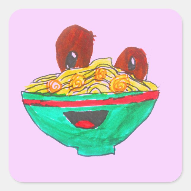 Funny cartoon spaghetti meatballs art square sticker (Front)