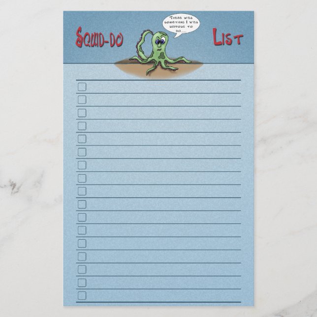 Funny Cartoon Stationery: Squid-do list check boxe (Front)