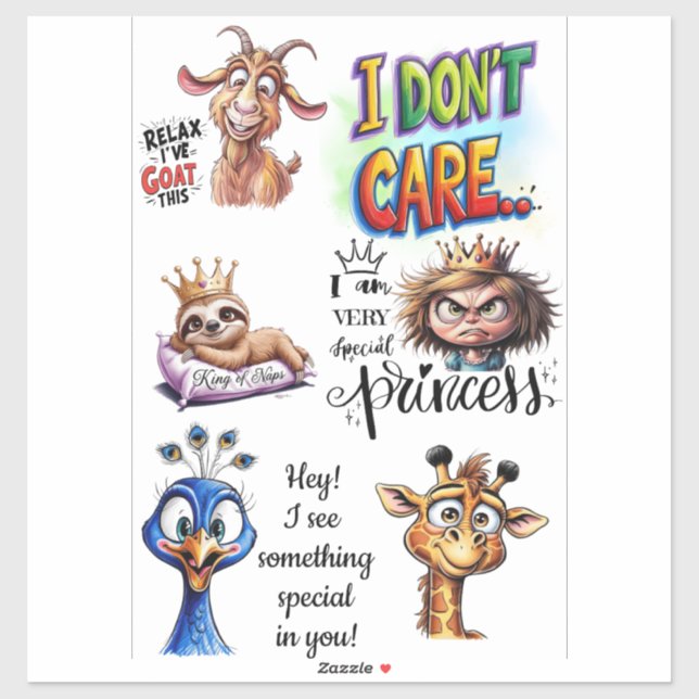 Funny Cartoon Stickers Motivational & Sarcastic  (Sheet)