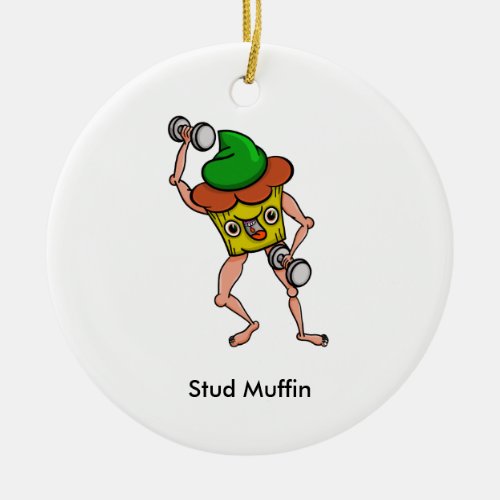Funny Cartoon Stud Muffin Workout Ceramic Ornament