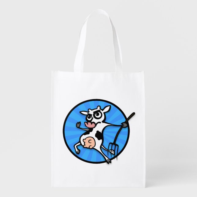 FUNNY CARTOON STYLE COW REUSABLE SHOPPING BAG (Front)