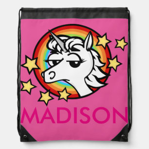 FUNNY CARTOON STYLE UNICORN DRAWSTRING BACKPACK