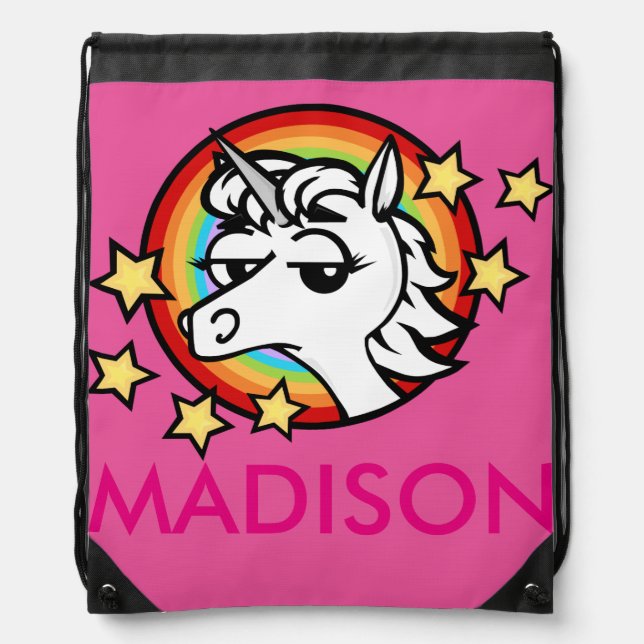 FUNNY CARTOON STYLE UNICORN DRAWSTRING BACKPACK (Front)