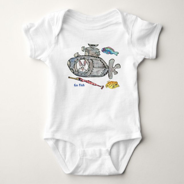 Funny Cartoon Submarine Fishes Baby Baby Bodysuit (Front)
