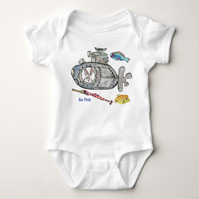 Funny Cartoon Submarine Fishes Baby Bodysuit (Front)