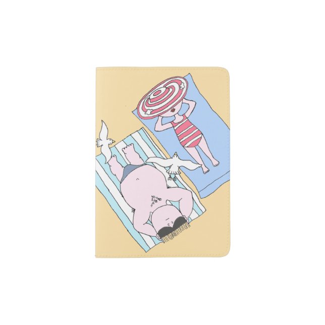 Funny Cartoon Sunbathers Passport Holder (Front)