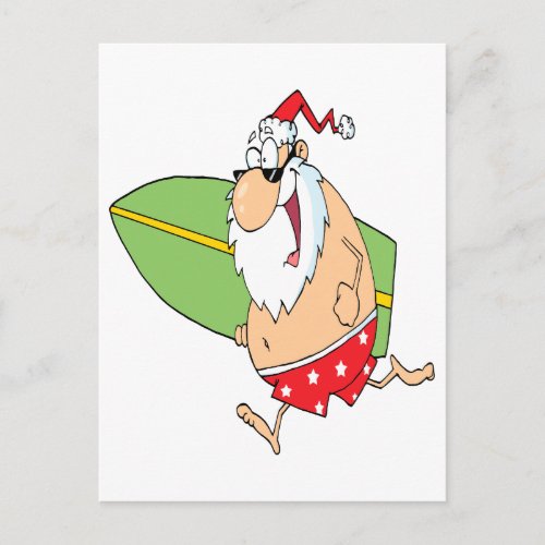 funny cartoon surfer surfing santa claus holiday postcard