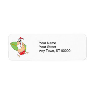 funny cartoon surfer surfing santa claus label