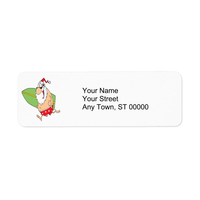 funny cartoon surfer surfing santa claus label (Front)