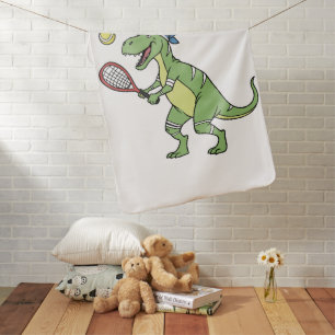 Funny Cartoon T-Rex Playing Tennis Dinosaur Baby Blanket