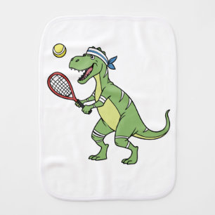 Funny Cartoon T-Rex Playing Tennis Dinosaur Baby Burp Cloth