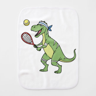  Funny Cartoon T-Rex Playing Tennis Dinosaur Baby Burp Cloth