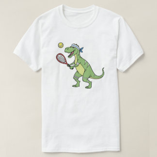  Funny Cartoon T-Rex Playing Tennis Dinosaur T-Shirt