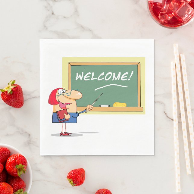 Funny Cartoon Teacher Welcome Back to School Napkins (Creator Uploaded)