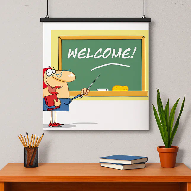 Funny Cartoon Teacher Welcome Back to School Poster | Zazzle