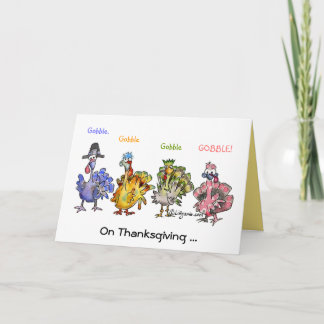 Funny Cartoon Thanksgiving Turkeys Holiday Card