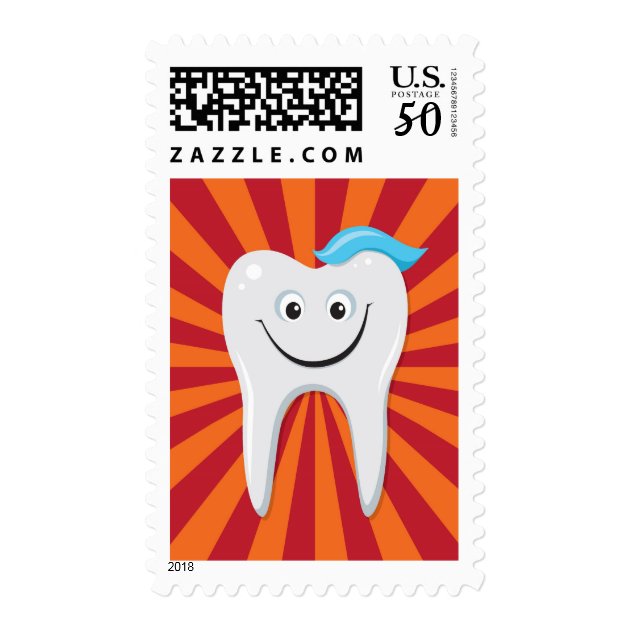Funny Cartoon Tooth With Toothpaste Postage Stamp