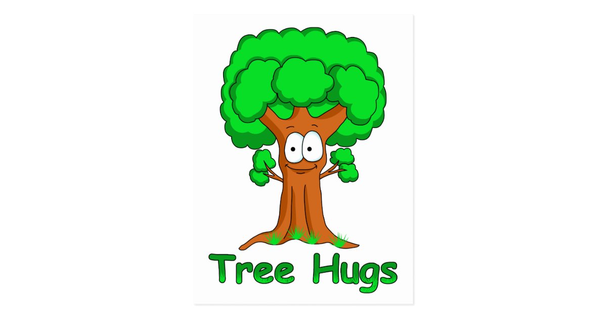 Funny Cartoon Tree Hugs Postcard | Zazzle