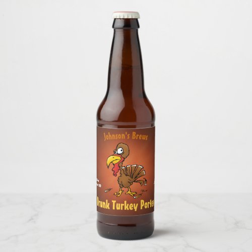 Funny Cartoon Turkey Homebrew Beer Bottle Label