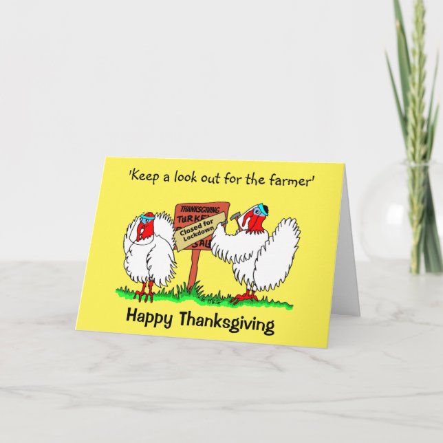 Funny Cartoon Turkeys Lockdown Thanksgiving Holiday Card (Front)
