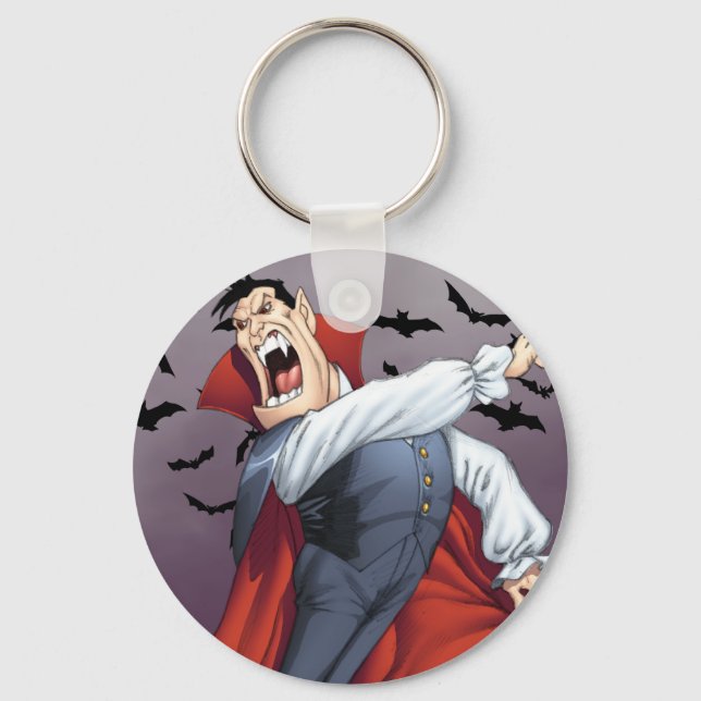 Funny Cartoon Vampire with Bats by Al Rio Keychain (Front)