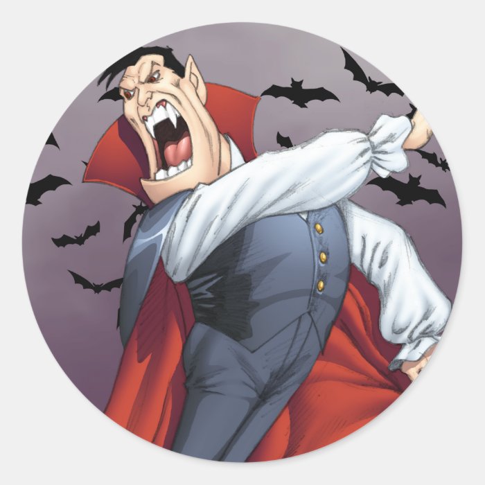 Funny Cartoon Vampire with Bats by Al Rio Round Sticker