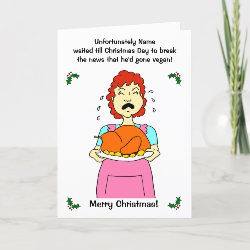 Funny Cartoon Vegan Turkey Mom Christmas Holiday Card