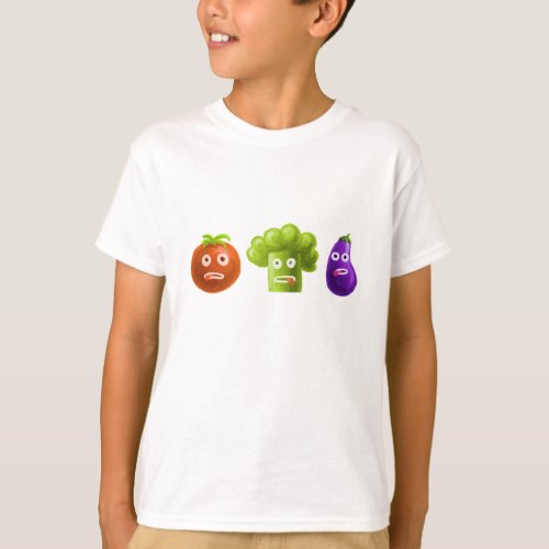 Funny Cartoon Vegetables Broccoli Tomato Eggplant T_Shirt