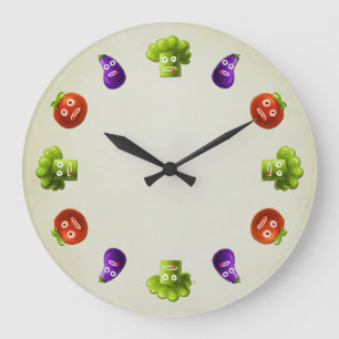 Funny Cartoon Vegetables Kitchen Large Clock