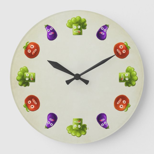 Funny Cartoon Vegetables Kitchen Large Clock (Front)