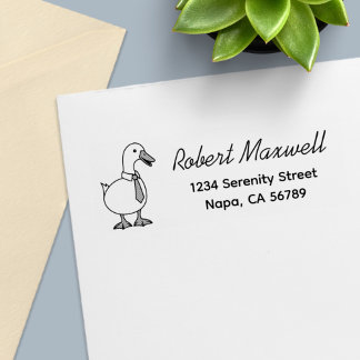 Funny Cartoon White Duck Pet Tie Return Address Self-inking Stamp