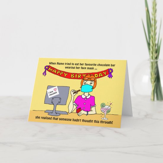 Funny Cartoon Woman Face Mask Chocolate Card