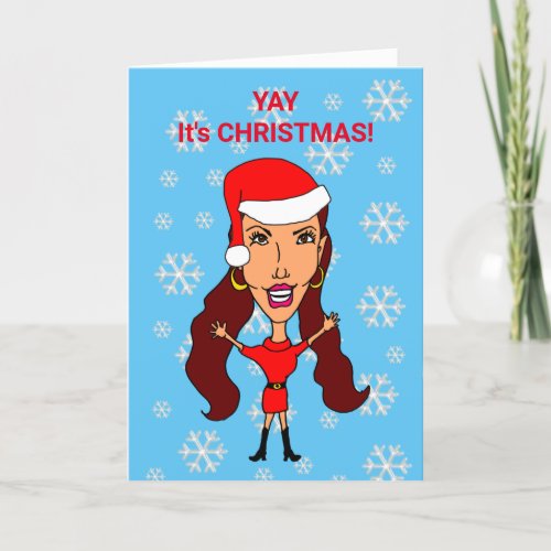 Funny Cartoon Woman Fashionista Christmas Holiday Card